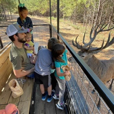a group of people standing on top of a wooden fence